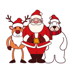 card of christmas with santa claus and animals in white background