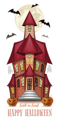 Halloween greeting card with a haunted house