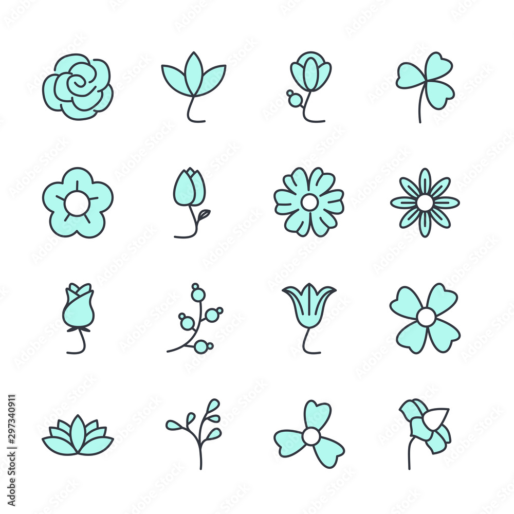 Aufkleber Flower set  icon template color editable. Flower pack symbol vector sign isolated on white background illustration for graphic and web design.