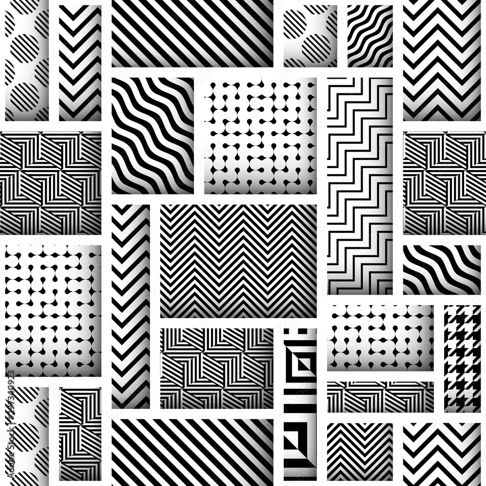 Leinwandbilder Paper cut shapes design pattern. Seamless vector pattern. Patchwork block layered style.