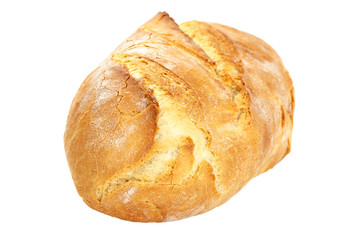 Loaf of wheat bread on white background.