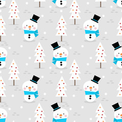 Materiał do szycia Cute Snowman in Christmas season seamless pattern