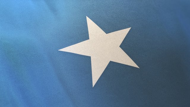 locked full-screen close shot of the national flag of Somalia waving in the wind. The 3D rendering banner/emblem is made of realistic satin texture and rendered in a daylight situation. 
