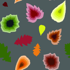 Seamless pattern of autumn monochrome leaves - vector.