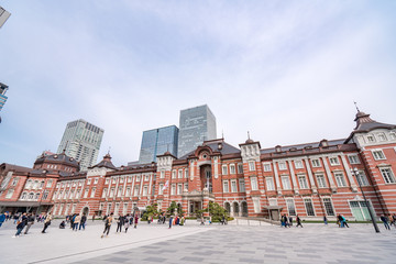 TOKYO, JAPAN - March 25 2019: Tokyo Station in Tokyo, Japan. Open in 1914, a major a railway station near the Imperial Palace grounds and Ginza commercial district
