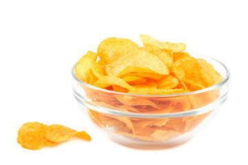 Potato chips isolated on a white background.