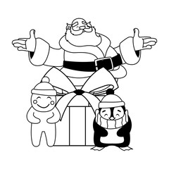 santa claus with gift box on white background