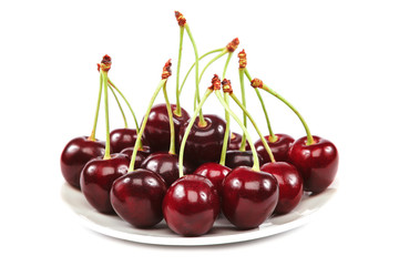 Ripe sweet cherry isolated on white background