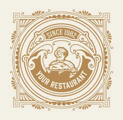 Vintage Restaurant Logo with Chef Illustration