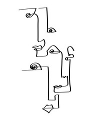 Set of abstract face one line drawing. Portrait minimalistic style. Fine one line drawing abstract face. One line drawing abstract faces. Modern continuous line art