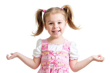 Portrait of emotionally kid. Funny beautiful child girl isolated on white background.
