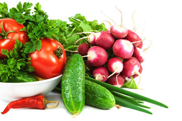 Fresh vegetables isolated on a white background