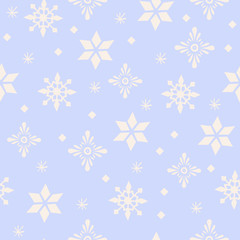 Christmas and happy year theme seamless pattern with white falling snow and snowflakes that can be used for wrapping paper, fabric, packaging, textile print background design. Vector illustration.