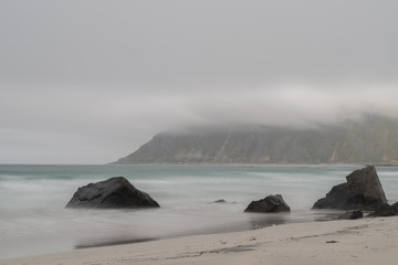 Lofoten landscape with clouds in Norway scandinavia 