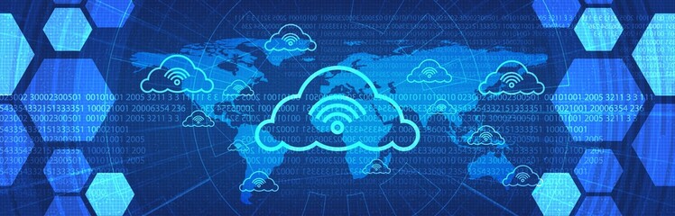Digital Network Connecting With Clouds on Global Technology background,Cloud Computing concept.