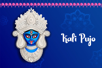 illustration of Goddess Kali Maa on Diwali Kali Pooja background of India festival - obrazy, fototapety, plakaty