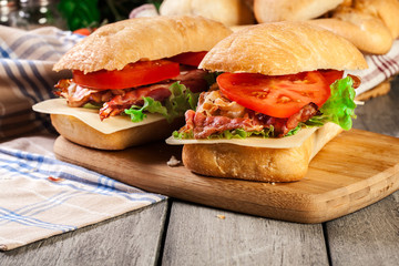 Ciabatta sandwich with smoked bacon and other