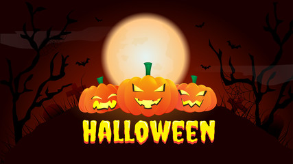 Happy Halloween banner or party invitation background with night  style. Vector illustration. Full moon in the sky.