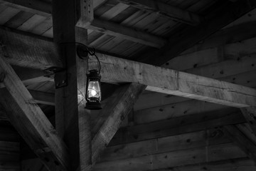 Fototapeta na wymiar Lantern on Wood Beam