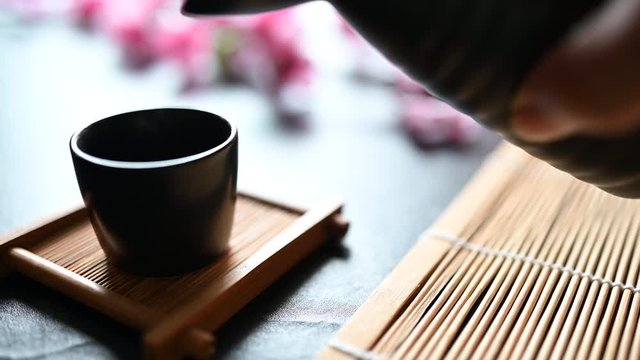 Pouring japanese sake drink style,4K footage, 4K footage