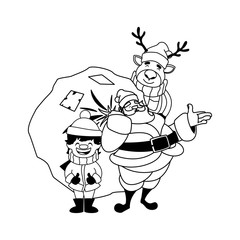 christmas card of santa claus with bag of gifts