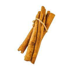 a bunch of sticks of fragrant aromatic cinnamon isolated on white. Very pleasant taste when...