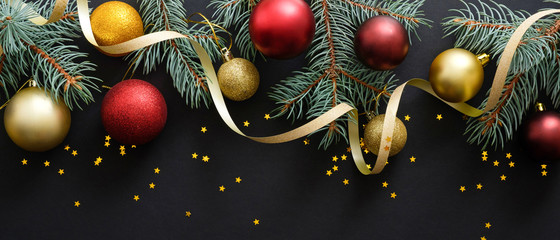 christmas background with balls and ribbon
