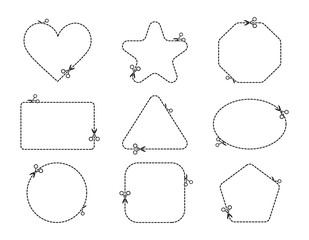 Set of coupons. Coupons with cut lines. Scissors cut stickers.