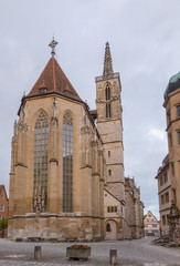 Fototapeta na wymiar Kirchplatz with St James Church in Rothenburg ob der Tauber Old Town Bavaria Germany