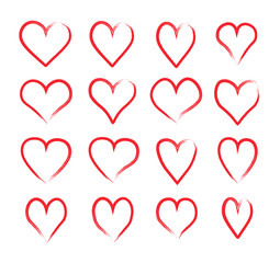 Hand drawn red heart icons. Vector icon.