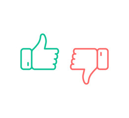 Thumbs up and thumbs down thin line. Like and dislike icon. Vector illustration.