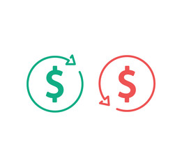 The rise and fall of the dollar. Dollar with a circular arrow up and down. Vector icon.