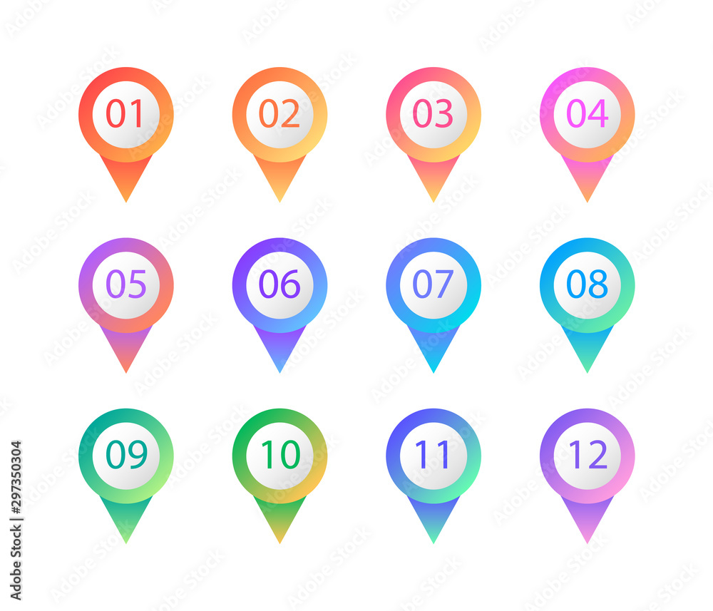 Poster colorful bullets points. web buttons and markers. vector elements