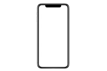 Fotobehang Studio shot of Smartphone iphoneX with blank white screen for Infographic Global Business Marketing investment Plan, mockup model similar to iPhone 11 Pro Max. © suriyapong