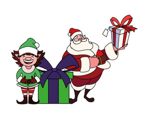 santa claus with gift box on white background