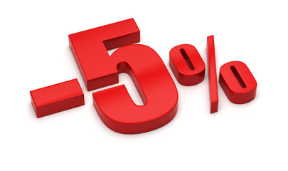 3d render illustration. Red five percent on a white background.