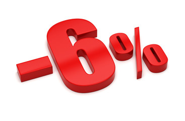 3d render illustration. Red six percent on a white background.