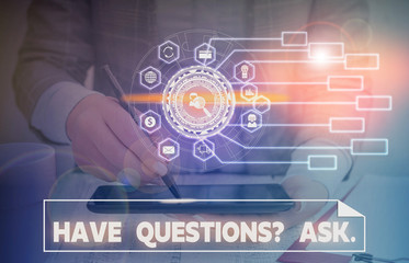 Word writing text Have Questionsquestion Ask. Business photo showcasing something that you say or write to ask a demonstrating Picture photo system network scheme modern technology smart device