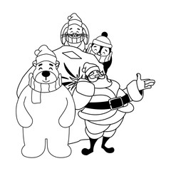 christmas card of santa claus with bag of gifts