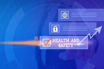 Word writing text Health And Safety. Business photo showcasing procedures intended to prevent accident in workplace Picture photo system network scheme modern technology smart device