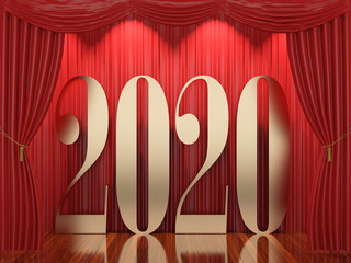 New year 2020,3d rendering of 2019 on stage
