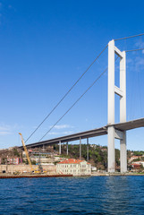Tower of Bosporus suspension bridge, Ortakoy district, Istanbul Turkey