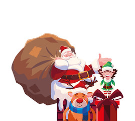 christmas card of santa claus with bag of gifts