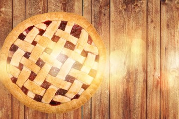Delicious baked pie, top view on white background