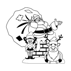christmas card of santa claus entering the chimney