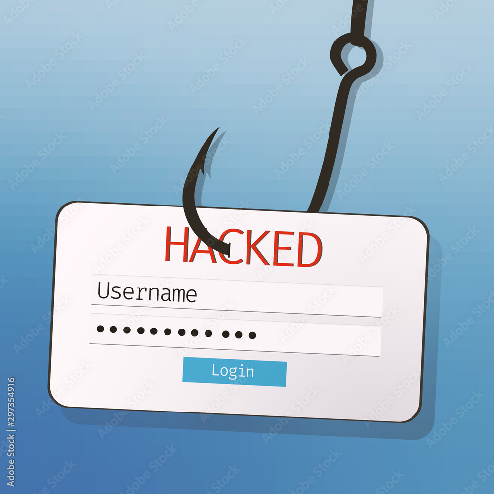 Poster hook with username and password tag on blue background