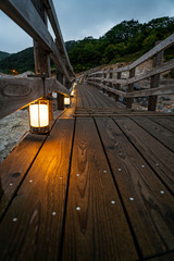 The bridge from hell valley to noboribetsu, onsen, Hokkaido, Japan