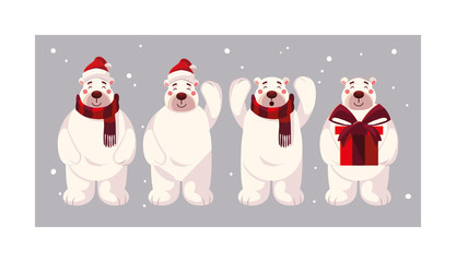 set of polar bear with hat and scarf