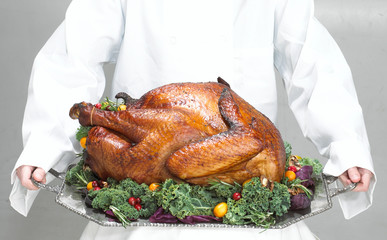 Thanksgiving Turkey on a Platter being carried by a chef