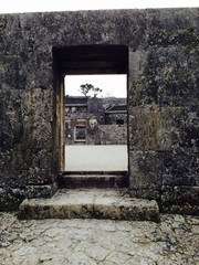 Gate of Stone Wall in Okinawan Castle in Japan